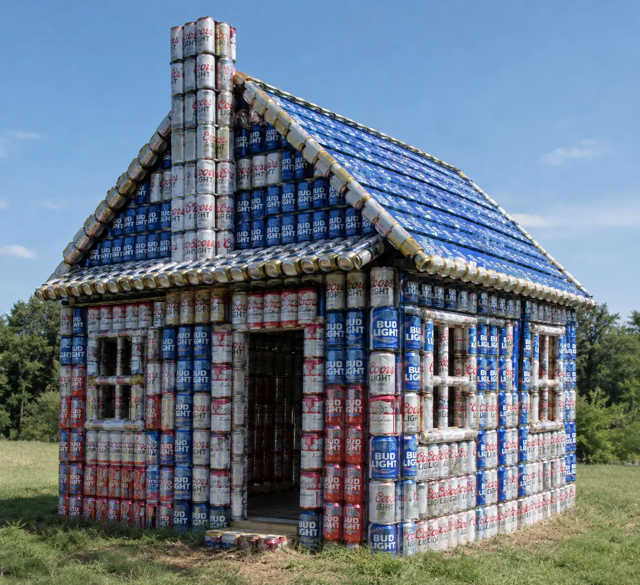 House built out of beer cans